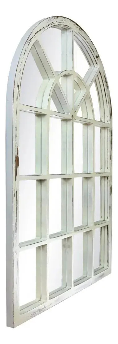 Espelho Vitral Estilo Janela Pátina Branca 83x64 cm Provençal