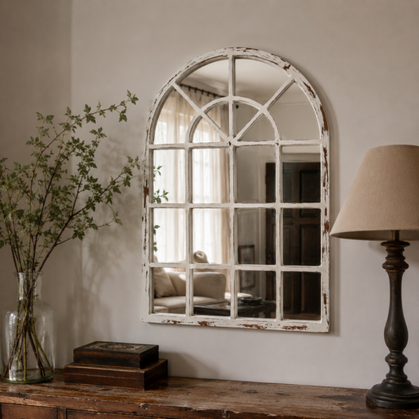 Espelho Vitral Estilo Janela Pátina Branca 83x64 cm Provençal