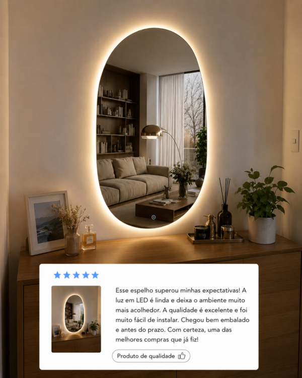 Espelho Oval 75x50cm Touch LED 2 Cores Reduna