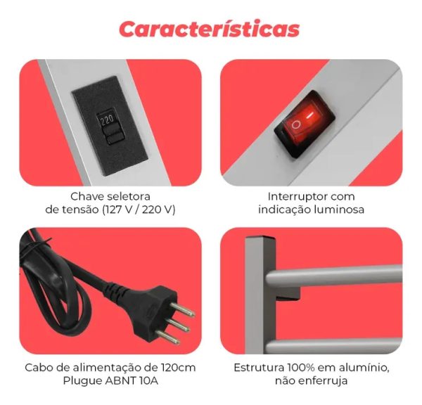 Toalheiro Elétrico 4 Barras Clássico Electrowood 1 Toalha