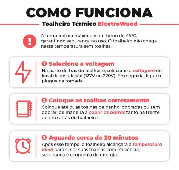 Toalheiro Elétrico 4 Barras Clássico Electrowood 1 Toalha