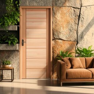 Kit Porta Pronta Maciça de Eucalipto 214x87x14cm PM58 Quartier Abertura Direita Cruzeiro Portas Marrom