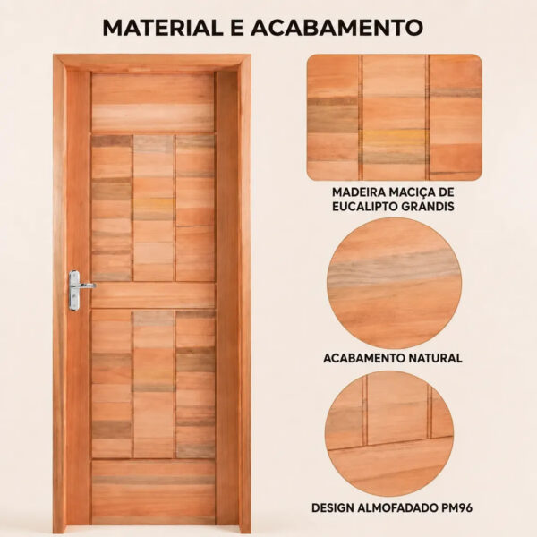Kit Porta Pronta Maciça de Eucalipto 214x87x14cm PM96 Abertura Direita Cruzeiro Portas Marrom