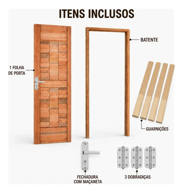 Kit Porta Pronta Maciça de Eucalipto 214x87x14cm PM96 Abertura Direita Cruzeiro Portas Marrom